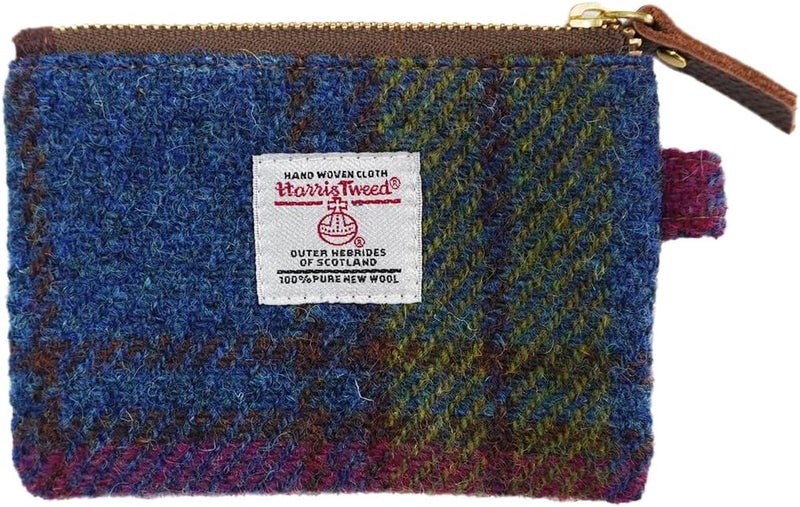Harris Tweed Mini Coin Purse Handmade Lipstick Bag Vintage British Portable Credit Card ID Wallet with YKK Zipper for Women men (Rainbow)